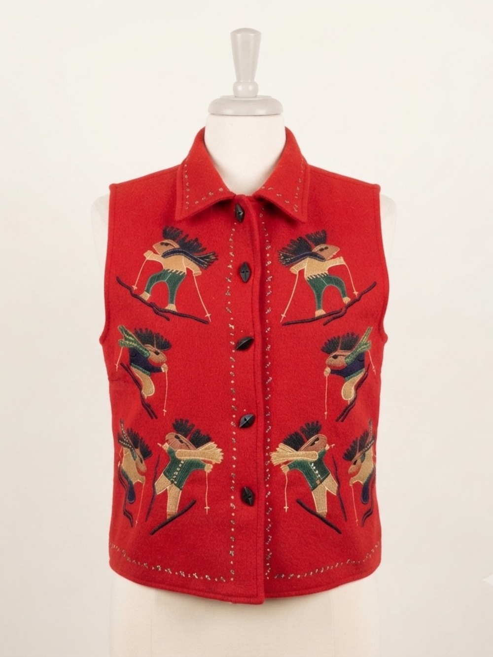 Vintage Dress Barn Christmas Skiing Moose Wool Vest Large